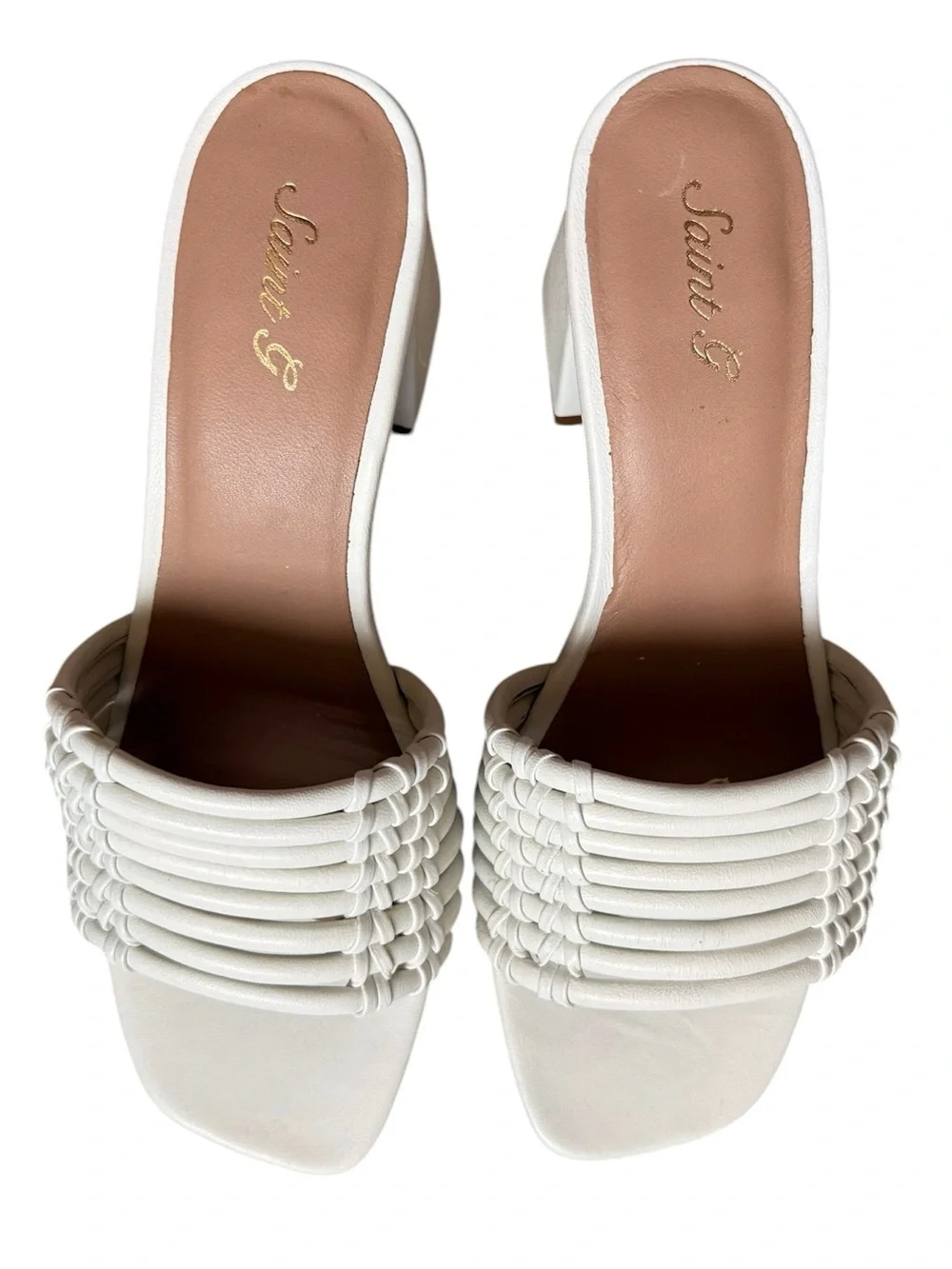 SAINT G BETHANY STRAPPY PLATIN WHITE LEATHER BLOCK HEELS SIZE 39